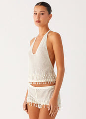 Top de croché con cuentas Pearl Shore - Marfil