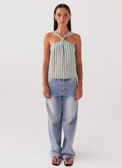Keira Linen Top - Coastal Stripe