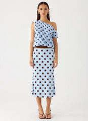 Falda midi de tiro bajo Bahama - Topos azul moca