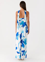 Maxivestido de gasa Ashelle - Flor cerúlea