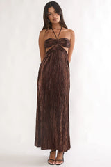 Vestido Maxi Halterneck Recorte Isle Dourado