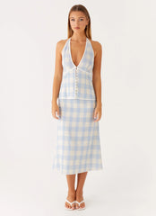 Top Esther - Seersucker a cuadros azules