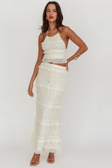 Falda larga Helios con fruncido y lentejuelas beige