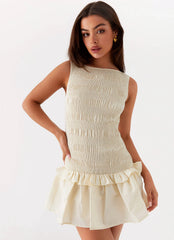 Vestido Mini Franzido Garden Kisses - Marfim