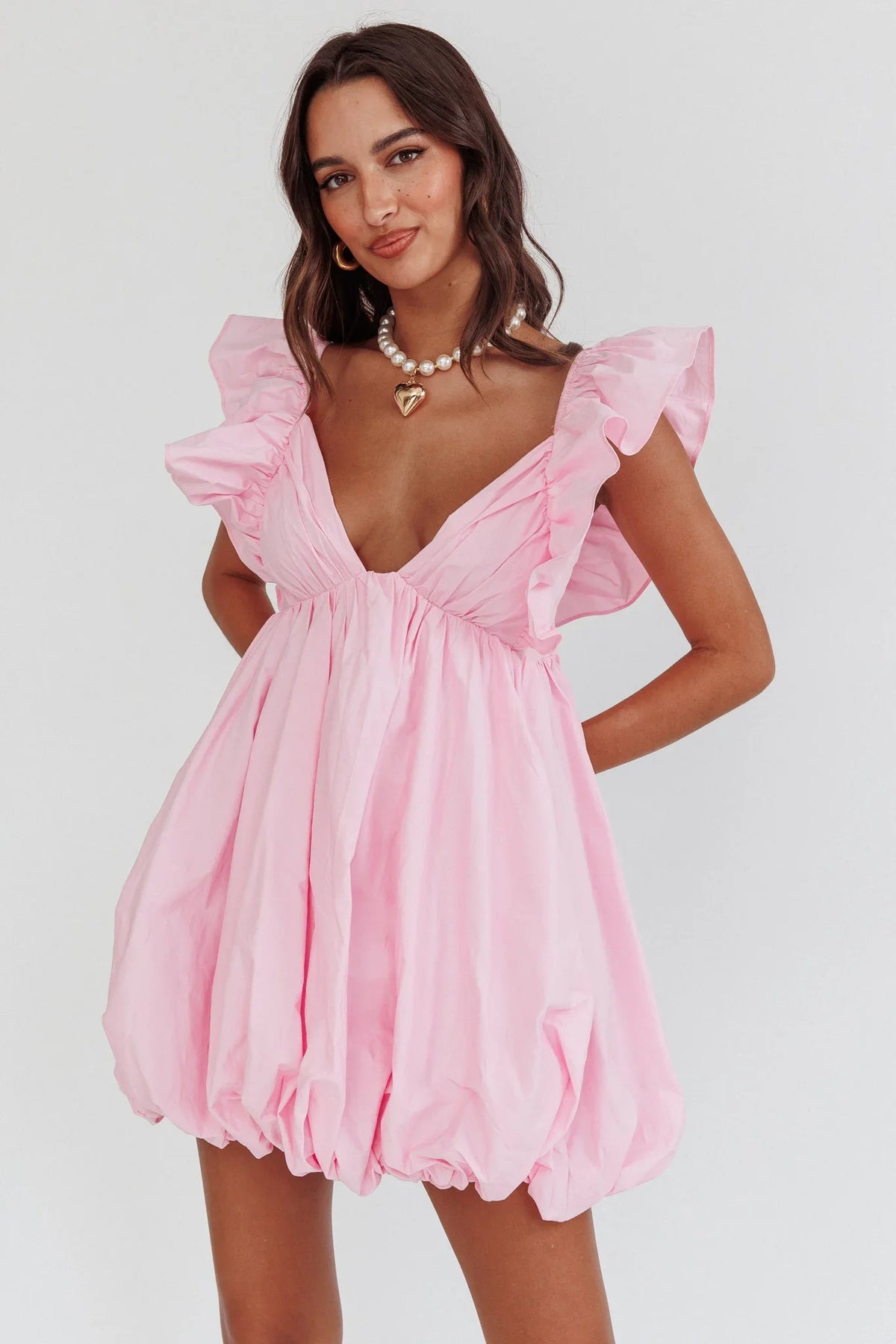 Minivestido con dobladillo de burbuja y horóscopo (color rubor)