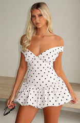Mini Vestido Poá Creme e Preto The Moment I Met You