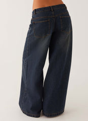 Jeans Colorado de pierna ancha - Azul