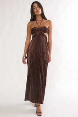 Vestido Maxi Halterneck Recorte Isle Dourado