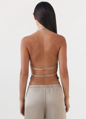 Top Bree Halter de Satén - Champiñón