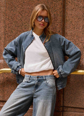 Chaqueta Bomber de Mezclilla Waylon - Azul Lavado Medio
