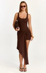 Minivestido Rosalie - Vestido cruzado ceñido al cuerpo con lazada delantera en chocolate