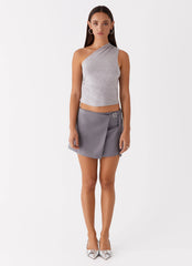 Top de punto Indy con un solo hombro - Gris
