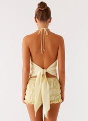 Top con espalda anudada y abalorios Dalila - Estampado floral amarillo