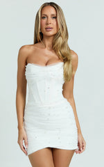 Minivestido Kelsey - Vestido con panel de corsé sin tirantes y abalorios con falda de tul desmontable en blanco