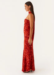 Maxivestido Bajo la Pagoda - Floral Rojo Oscuro