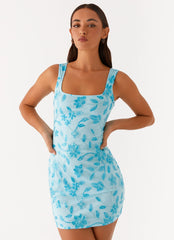 Minivestido Starlina escote cuadrado con cuentas - Azul