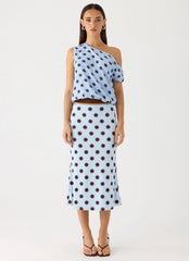 Stick Around Top - Azul Mocha con Lunares