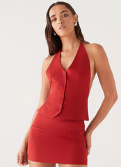 Top con chaleco Sarah Halterneck - Rojo rubí