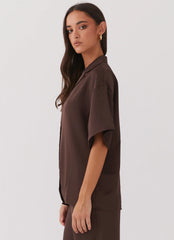 Camisa de satén Palm Cove - Chocolate