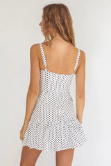 Minivestido com busto amarrado e franzido Rachelle Poá Branco/Marinho
