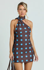 Vestido Mini Maddox - Vestido Slip com Gola Lenço e Amarração Baixa nas Costas com Estampa de Poás