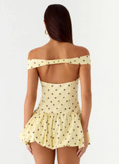 Minivestido sin hombros Endless Romance - Lunares amarillos