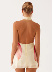 Minivestido Zofia con cuello vuelto - Estampado floral amarillo