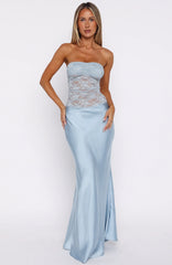 Vestido largo sin tirantes Fall In Love With You azul cielo