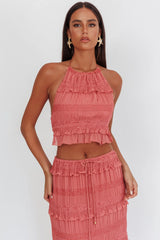 Top Helios Halterneck Franzido de Lantejoulas Rosa