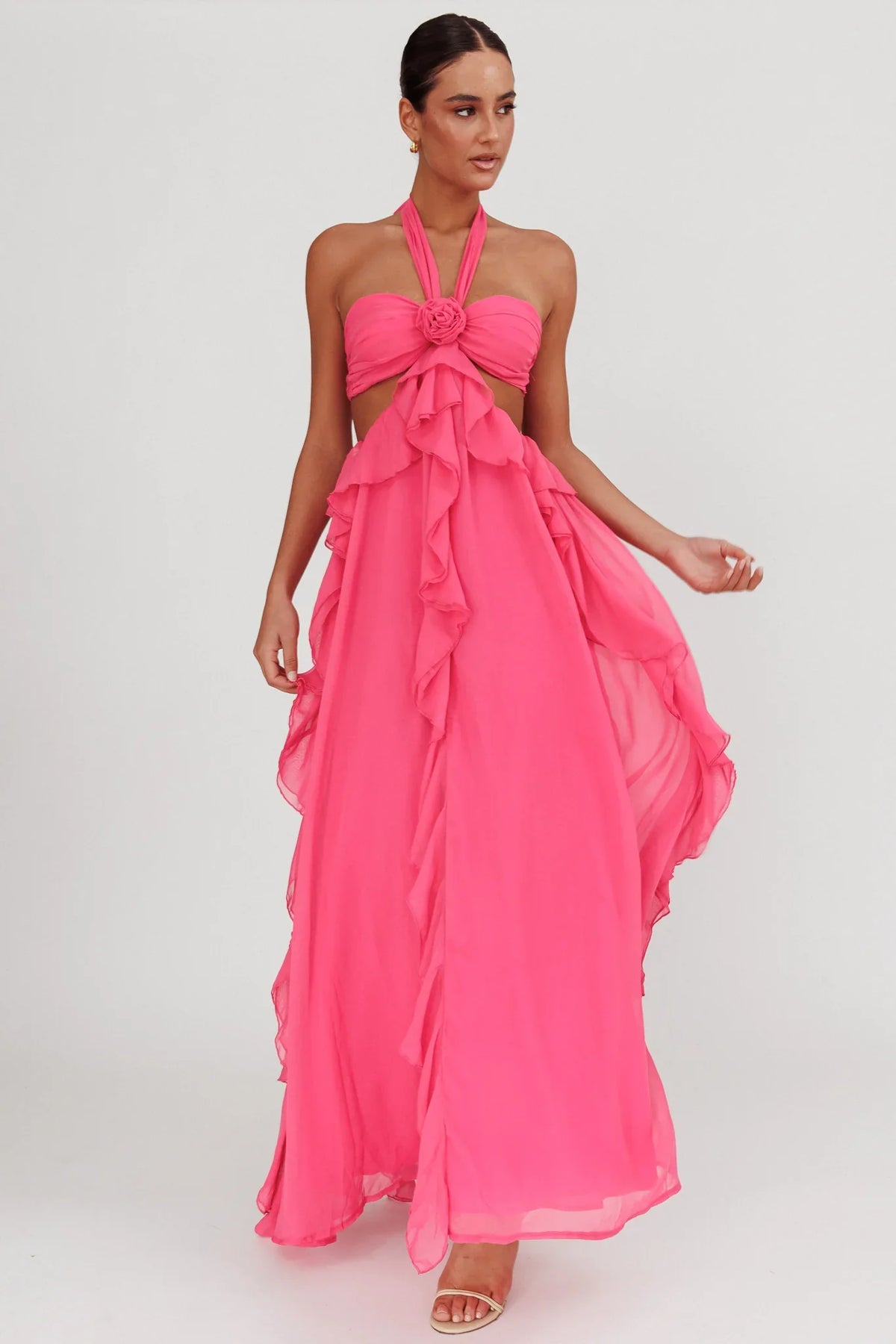 Vestido longo Santiago Cut-Out Ruffle Pink