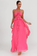 Vestido longo Santiago Cut-Out Ruffle Pink