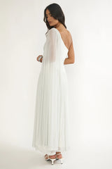 Vestido longo drapeado de um ombro Zorina prateado