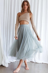 Saia Midi Jasmine de Organza com Tela e Cintura Elástica Verde Sálvia