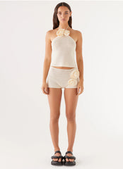 Mini Shorts de Crochê Maia Rose - Marfim