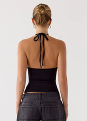 Top halter enrollado - Negro