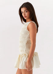 Vestido Mini Franzido Garden Kisses - Marfim