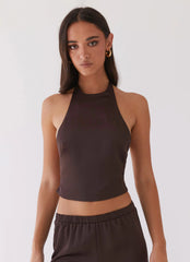 Top halter de satén Bree - Marrón