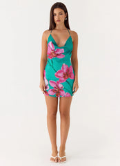 Mini Vestido Orion de Chiffon com Contas - Coral Petal