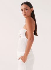 Top Jadey tomara que caia com textura de waffle - Branco
