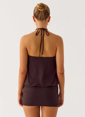 Minivestido Halter Jisoo - Chocolate Fresco