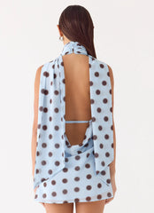 Minivestido Halter - Bolinhas Azul Mocha