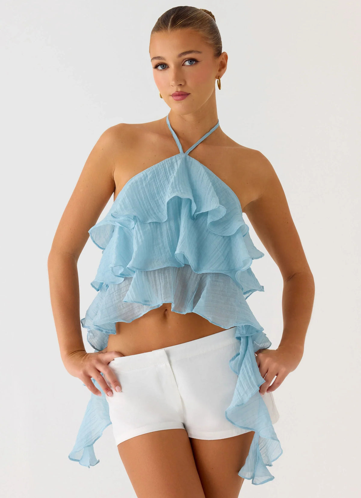 Inna Frill Halter Top - Aqua