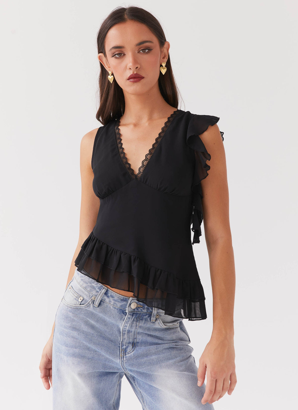 Top Empress con ribete de volantes - Negro