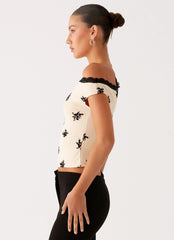 Blusa de Um Ombro Só Blind Faith Flock - Creme