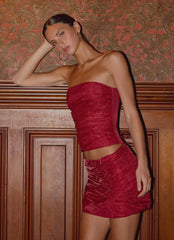 Corsé Atenea de organza drapeada - Rojo oscuro