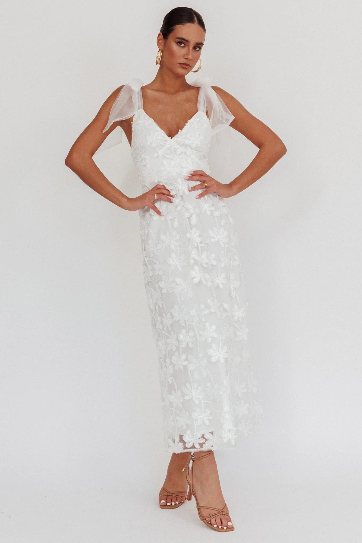Mykonos Morning Tied Shoulder Tree Maxi Dress White