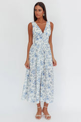 Vestido maxi con cintura vasca floral azul Spring Dawn