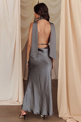 Vestido longo com decote halter Italia Azure Carvão