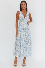 Vestido maxi con cintura vasca floral azul Spring Dawn