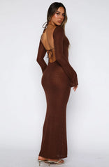 Vestido largo Malta Mermaids de manga larga color chocolate